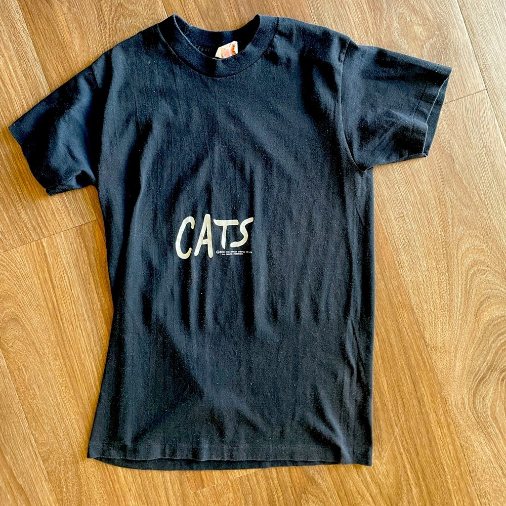 Vintage 1981 Cats Broadway Tee Shirt Faded Black